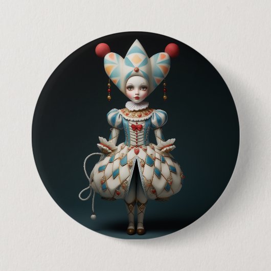 Nussknacker-Ballettmode-Harlekin-Puppe Button (Vorderseite)
