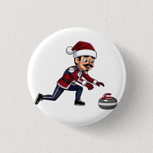 Nussknacker Curling Spieler Urlaub Wintersport Button (Vorderseite)