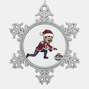 Nussknacker Curling Spieler Urlaub Wintersport Schneeflocken Zinn-Ornament