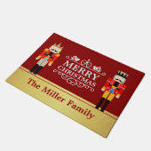 Nussknacker-frohe Weihnacht-rotes Goldwillkommen Fußmatte (Schrägansicht)