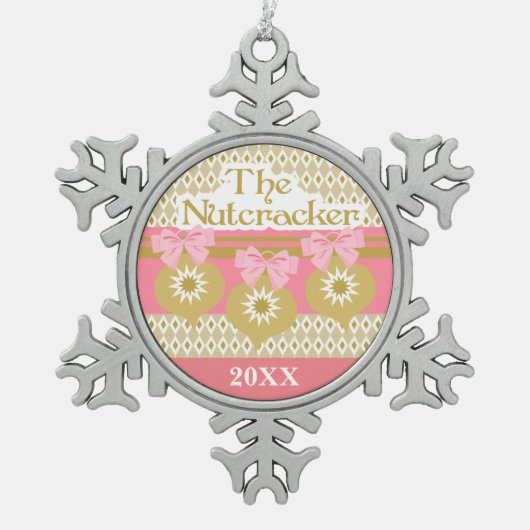 Nussknacker-Gold Schneeflocken Zinn-Ornament (Vorderseite)