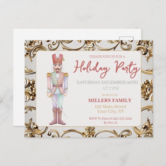 Nussknacker Goldrahmen-Weihnachtsfeier Feiertagspostkarte (Vorne/Hinten)