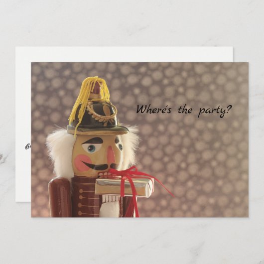 Nussknacker mit silbernem Geschenk Einladung (Vorne/Hinten)