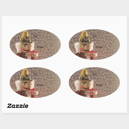 Nussknacker mit silbernen Geschenketiketten Ovaler Aufkleber (Blatt)