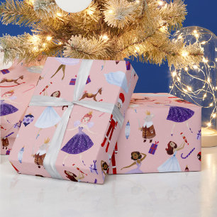 Nussknacker Rosa Ballerinas Weiße Weihnachtsbäume Geschenkpapier