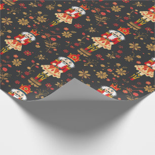 Nussknacker Rot Braun Floral Traditionell Geschenkpapier