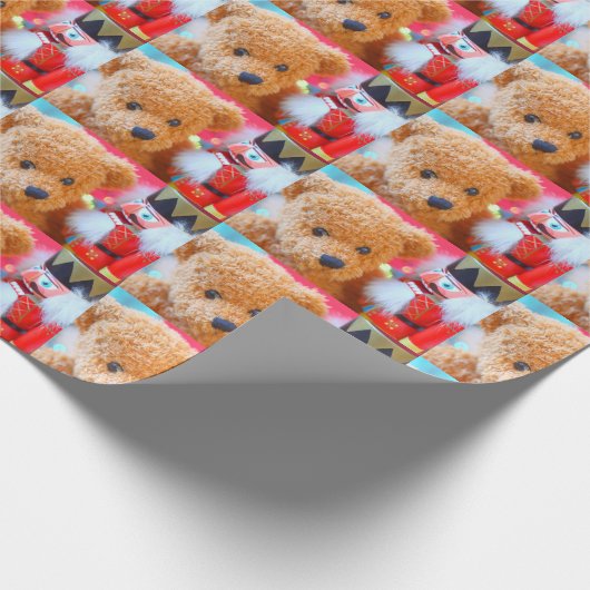 Nussknacker spricht mit Teddybären Geschenkpapier (Ecke)