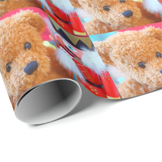 Nussknacker spricht mit Teddybären Geschenkpapier (Rolleneckpunkt)
