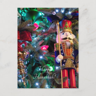 Nussknacker und Weihnachtsbaumschmuck Feiertagspostkarte
