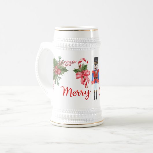 Nussknacker-Weihnachten Stein Bierglas (Vorderseite Links)