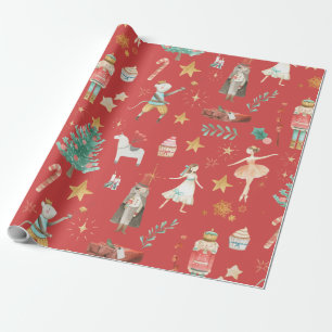 Nussknacker-Weihnachten Vintage staubiges Rot Geschenkpapier