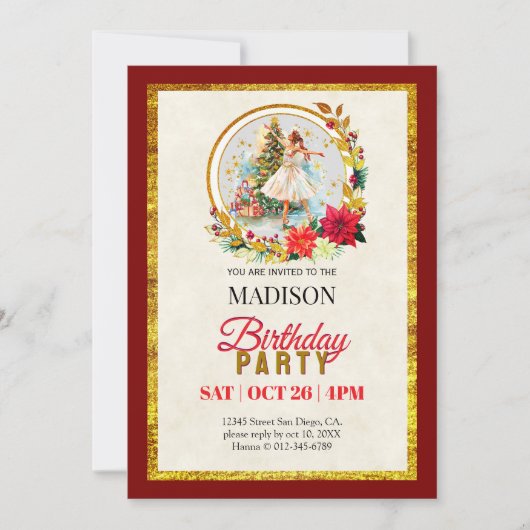 Nussknacker Weihnachts-Ballerina Geburtstag Feiertagskarte (Vorderseite)