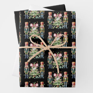 Nussknacker-Weihnachtsbaum-Schleife-Feiertagsgesch Geschenkpapier Set