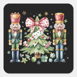 Nussknacker-Weihnachtsbaum-Schleife-Feiertagsgesch Quadratischer Aufkleber