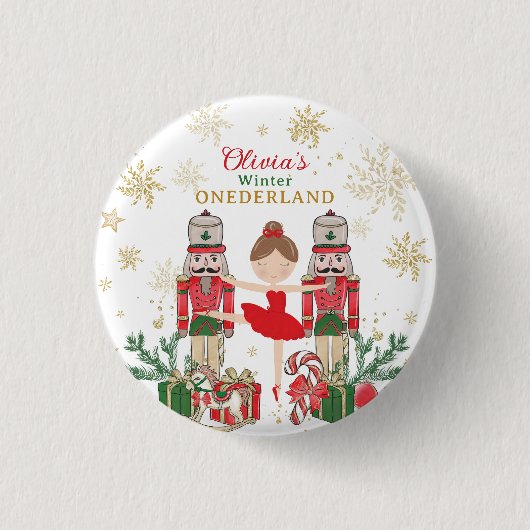 Nussknacker Winter Onederland 1. Geburtstag Rot Button (Vorderseite)