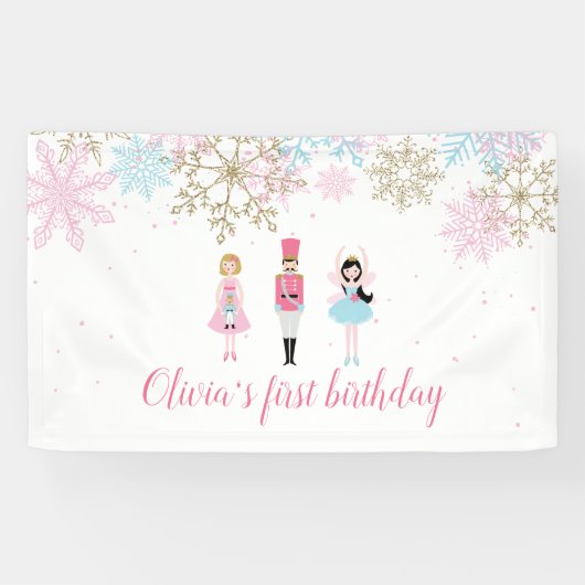 Nussknacker Winter-Schneeflocken-Geburtstag Banner (Horizontal)