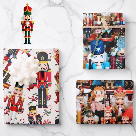 Nussknacker Wurf Weihnachtsbonbons 3 Geschenkpapier Set