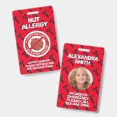 Nut Food Allergy Alert Red Warning Abzeichen Ausweis (Vorder- & Rückseite)