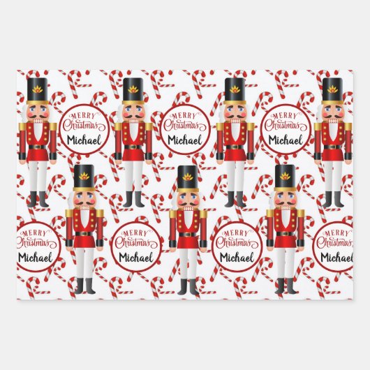 Nutcracker 3 Personalisierte Weihnachtsmuster Name Geschenkpapier Set (Vorderseite 3)