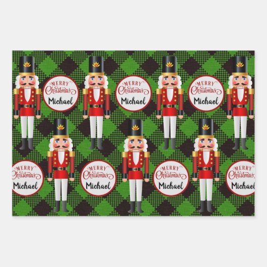 Nutcracker 3 Personalisierte Weihnachtsmuster Name Geschenkpapier Set (Vorderseite 2)