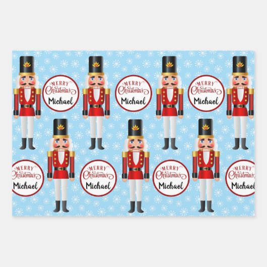 Nutcracker 3 Personalisierte Weihnachtsmuster Name Geschenkpapier Set (Vorderseite)