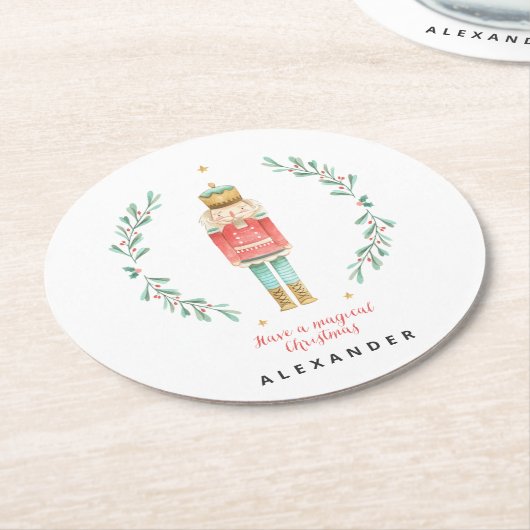 Nutcracker Aquarell niedliche Weihnachten Runder Pappuntersetzer (Angewinkelt)