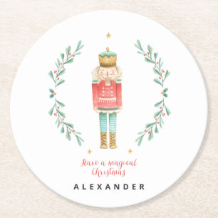 Nutcracker Aquarell niedliche Weihnachten Runder Pappuntersetzer