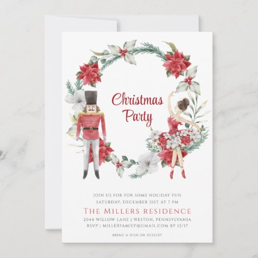 Nutcracker Aquarellfest Weihnachten Party Einladung (Vorderseite)