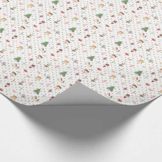 Nutcracker auf dem weißen Polka-Dot Geschenkpapier (Ecke)