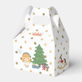 Nutcracker auf dem weißen und goldenen Polka-Punkt Geschenkschachtel (Rückseite)