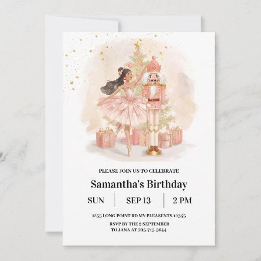 Nutcracker Ballerina Birthday | Pink & Gold Einladung (Vorderseite)