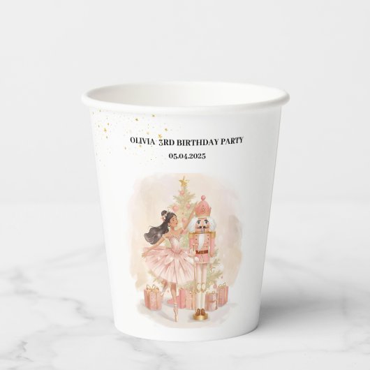 Nutcracker Ballerina Birthday Pink & Gold Pappbecher (Rückseite)