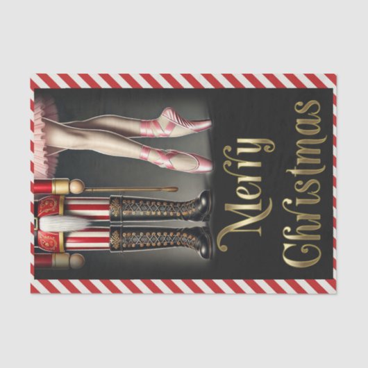 Nutcracker & Ballerina Black Gold Frohe Weihnachte Seidenpapier (Vorderseite)