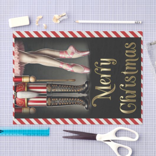 Nutcracker & Ballerina Black Gold Frohe Weihnachte Seidenpapier (Handwerk)