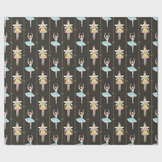 Nutcracker Ballerina Black Vintage Geschenkpapier (Saum)