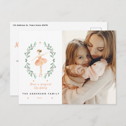 Nutcracker ballerina botanische 1 Foto Weihnachten Postkarte (Vorne/Hinten)