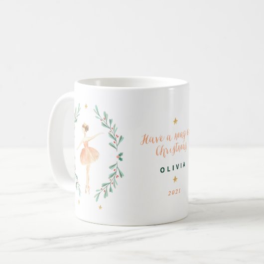 Nutcracker Ballerina botanische niedliche Weihnach Kaffeetasse (Vorderseite Links)
