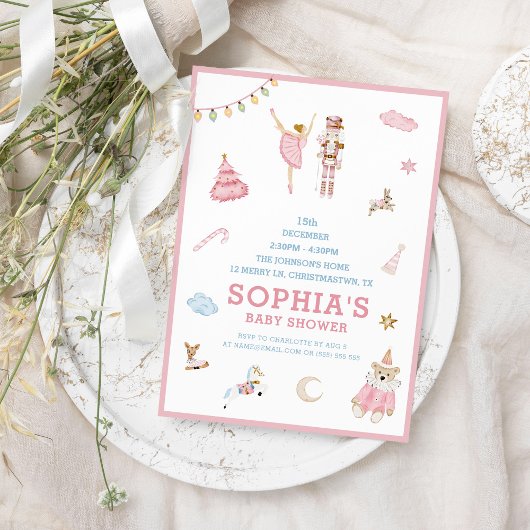 Nutcracker Ballerina Christmas Pink Baby Dusche Einladung