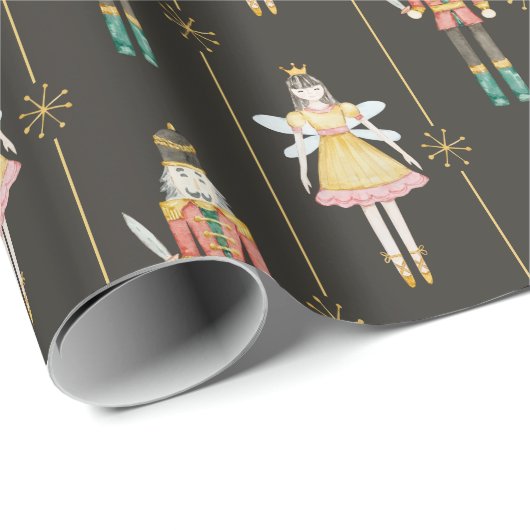 Nutcracker Ballerina Gold Weihnachten Geschenkpapier (Rolleneckpunkt)