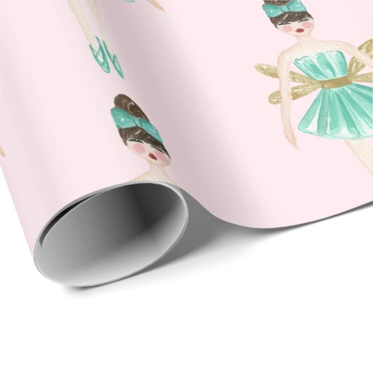 Nutcracker Ballerina, Minze & Blush Geschenkpapier (Rolleneckpunkt)