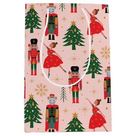 Nutcracker & Ballerina Niedlich Pink Weihnachten Mittlere Geschenktüte (Vorderseite)