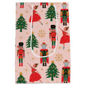 Nutcracker & Ballerina Niedlich Pink Weihnachten Mittlere Geschenktüte (Rückseite)