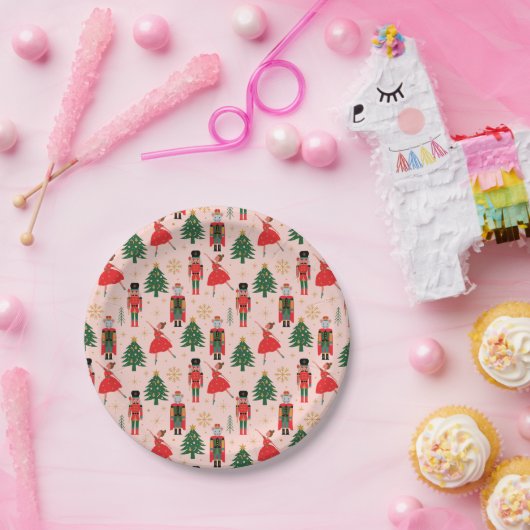 Nutcracker & Ballerina Niedlich Pink Weihnachten Pappteller (Party)