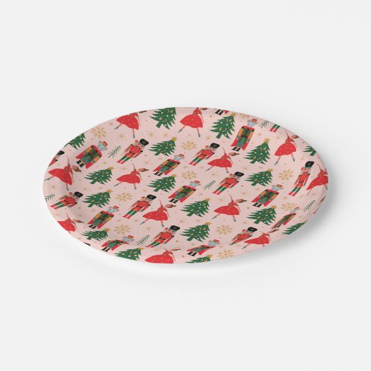 Nutcracker & Ballerina Niedlich Pink Weihnachten Pappteller (Schrägansicht)