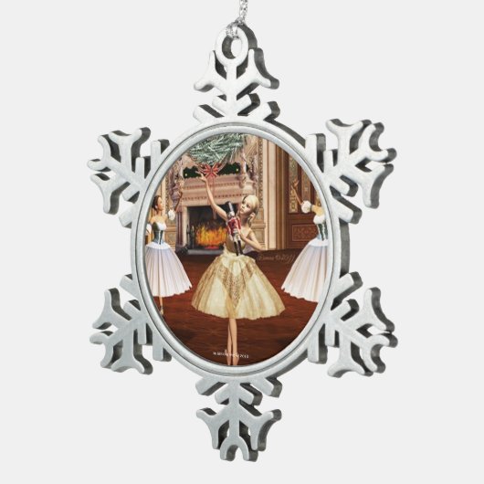 Nutcracker Ballerina Pewter Snowflake Ornament (Rechts)