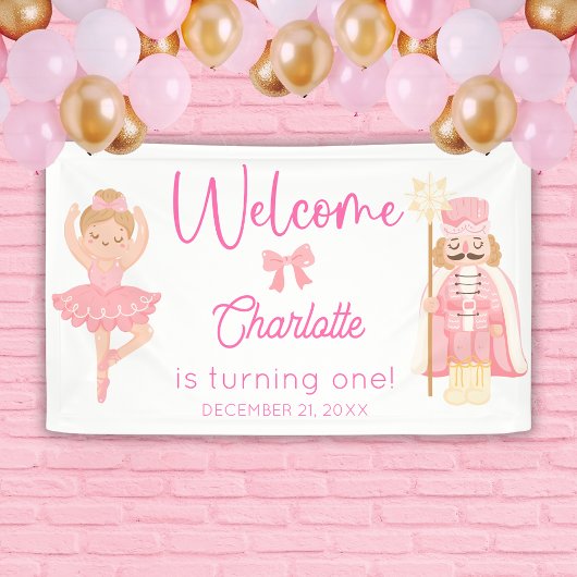 Nutcracker Ballerina Pink Birthday Welcome Banner