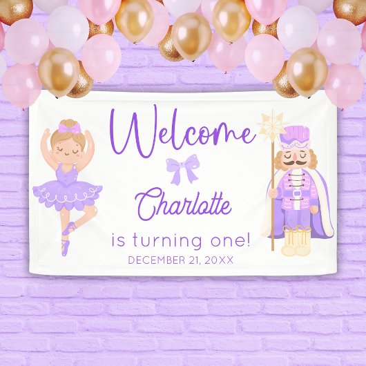 Nutcracker Ballerina Purple Birthday Welcome Banner