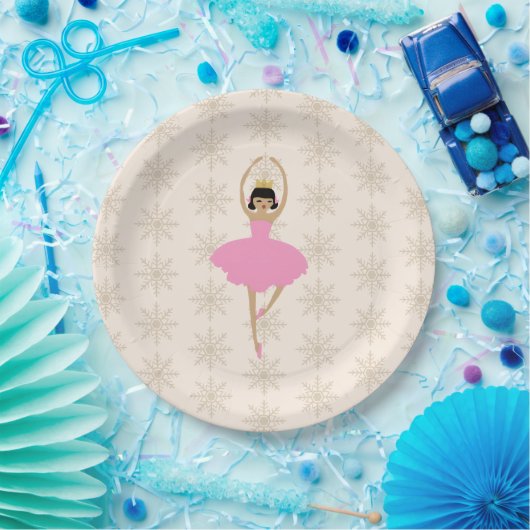 Nutcracker Ballerina Snowflake Pattern Pappteller (Party)