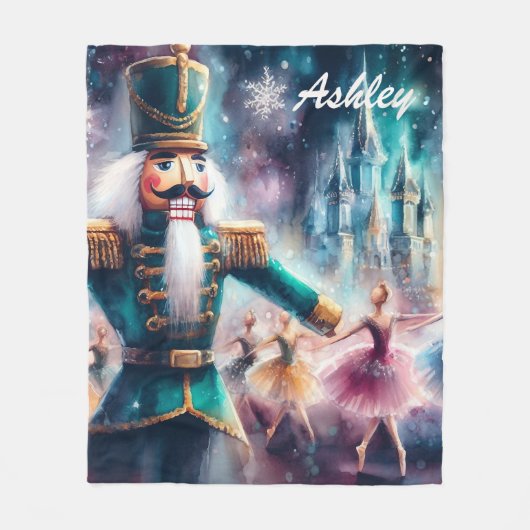Nutcracker Ballerina Watercolor Weihnachtsballett Fleecedecke (Vorderseite)