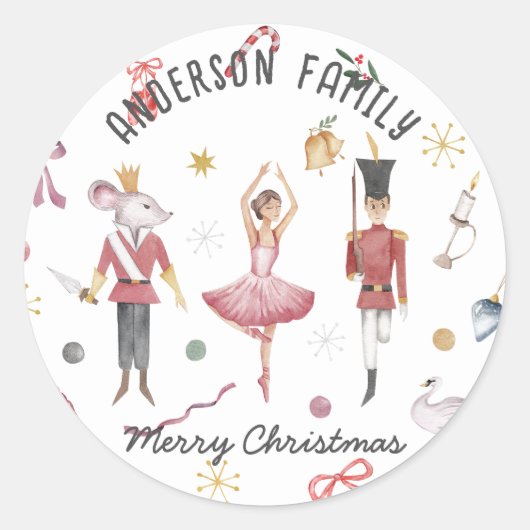 Nutcracker Ballet Ballerina Familie Weihnachtsgesc Runder Aufkleber (Vorderseite)